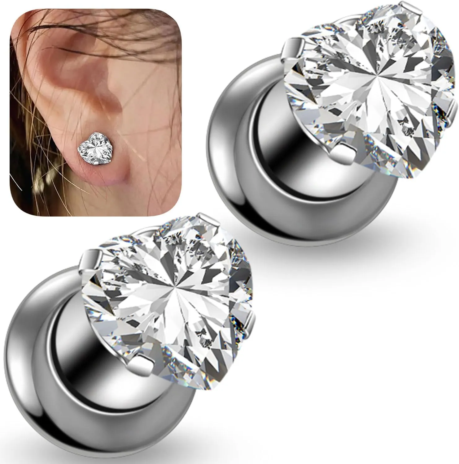 10G 8G 6G 4G 2G 0G 00G F136 Titanium Heart Ear Gauges Screw Fit Flesh Tunnels Plugs Earrings Hypoallergenic Implant Medical Grade Surgical Steel Earring Plugs Piercing Jewelry for Women Men