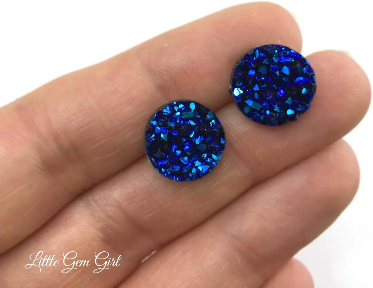 12mm Faux Resin Druzy Stud Earrings - Stainless Steel Posts, Hypoallergenic, Nickel Free Boho Chic Sparkly Glitter Studs