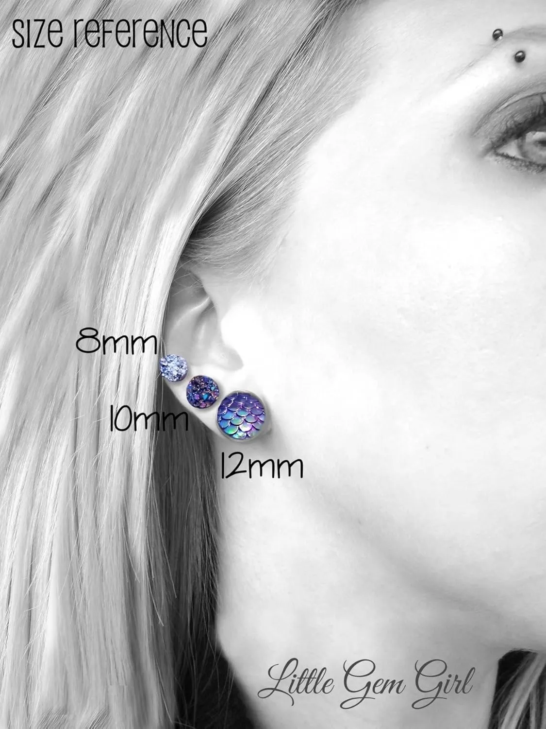 12mm Faux Resin Druzy Stud Earrings - Stainless Steel Posts, Hypoallergenic, Nickel Free Boho Chic Sparkly Glitter Studs
