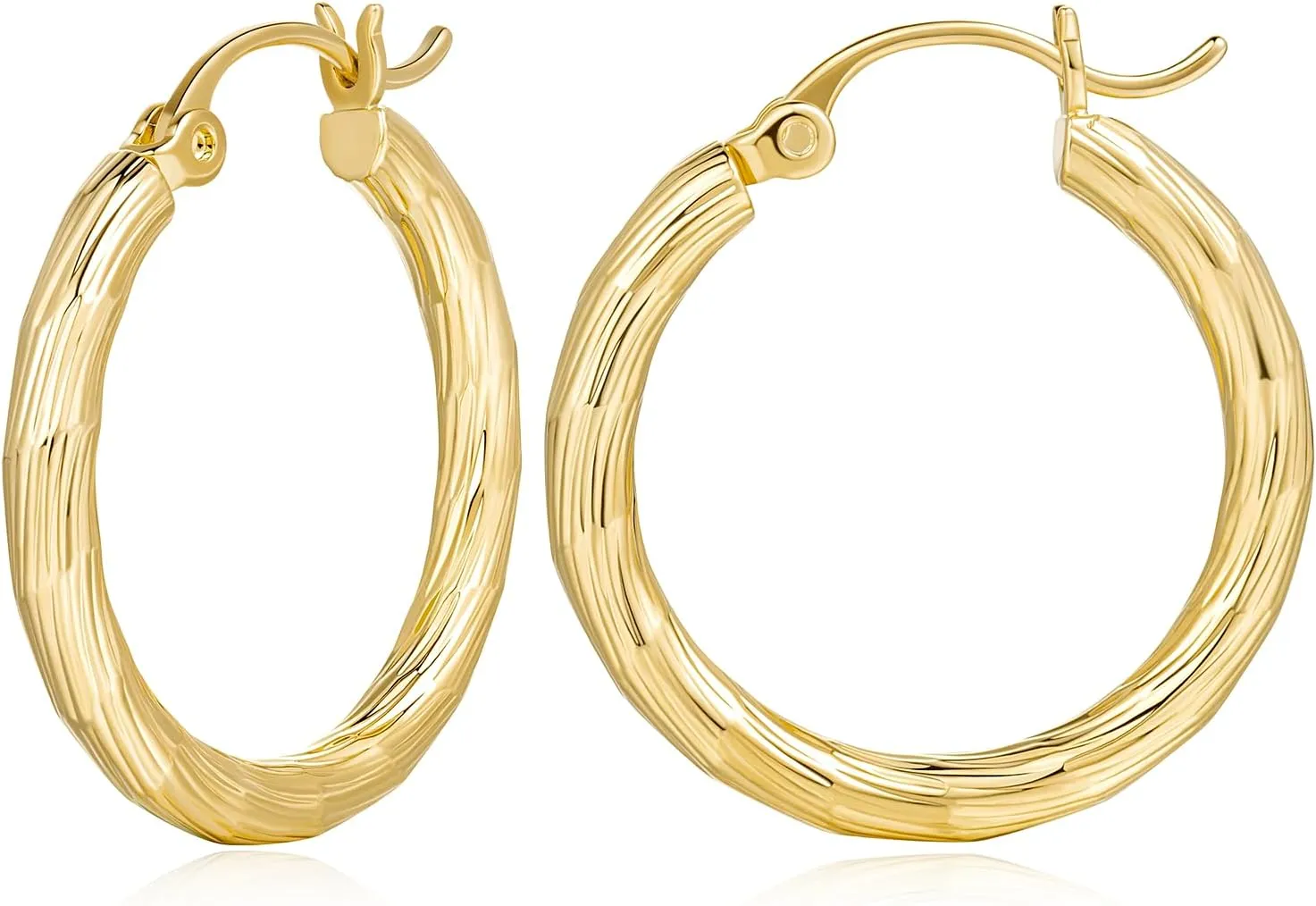 14K Gold hoop Earrings for Women, Vintage hoop earrings, Thick Hand Engraved Round Tube Earring, 14K Gold Earring for Sensitive Skin