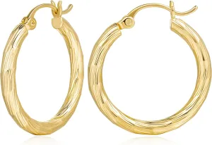 14K Gold hoop Earrings for Women, Vintage hoop earrings, Thick Hand Engraved Round Tube Earring, 14K Gold Earring for Sensitive Skin