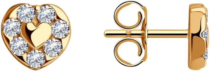 14K Gold Plated Sterling Silver Dainty Diamond Heart Stud Earrings for Women | Minimalist 925 Stud Earring.