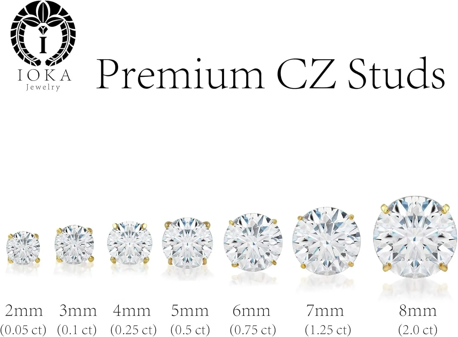 14K Gold Round Solitaire Cubic Zirconia CZ Stud Earrings in Yellow OR White 0.1-2.0 carat