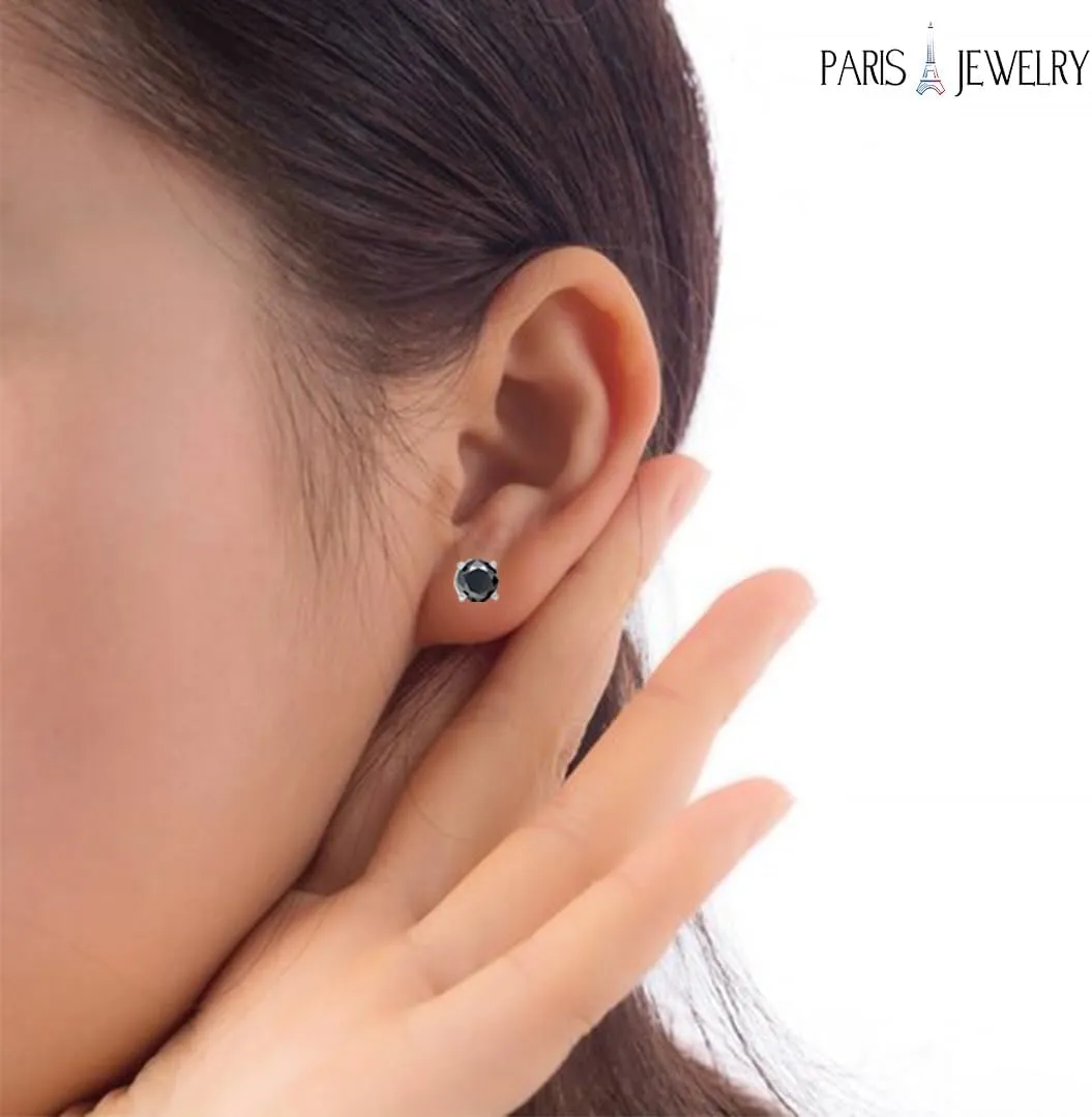 14k White Gold 1ct Black Diamond Round Stud Earrings