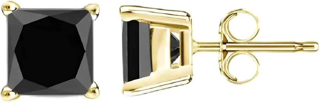 14k Yellow Gold 1/4 Ct Black Diamond Square Stud Earrings