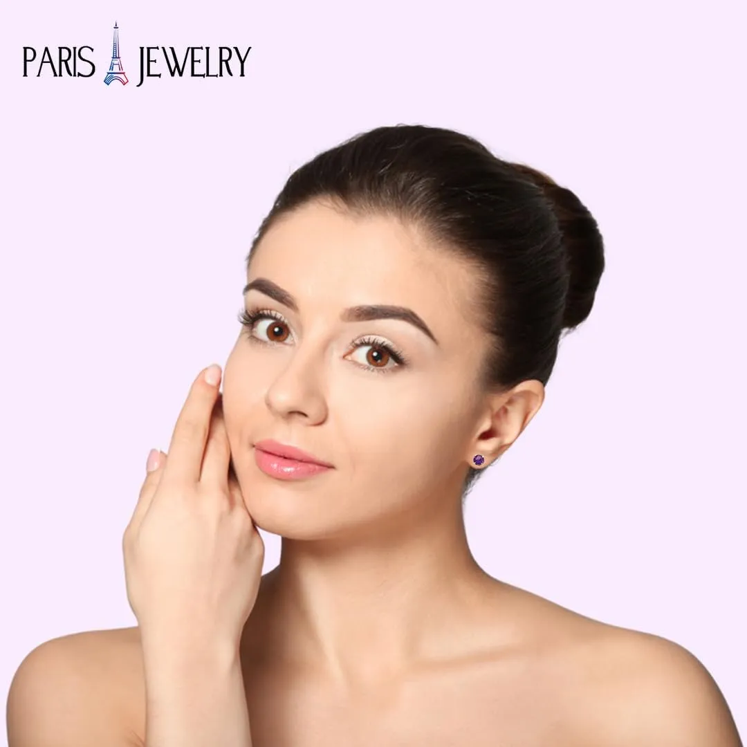 14k Yellow Gold Plated Created Amethyst Round Stud Earrings 6mm