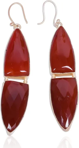 18K Gold Plated Faceted Red Onyx Gemstone Long Dangle Earrings For Women