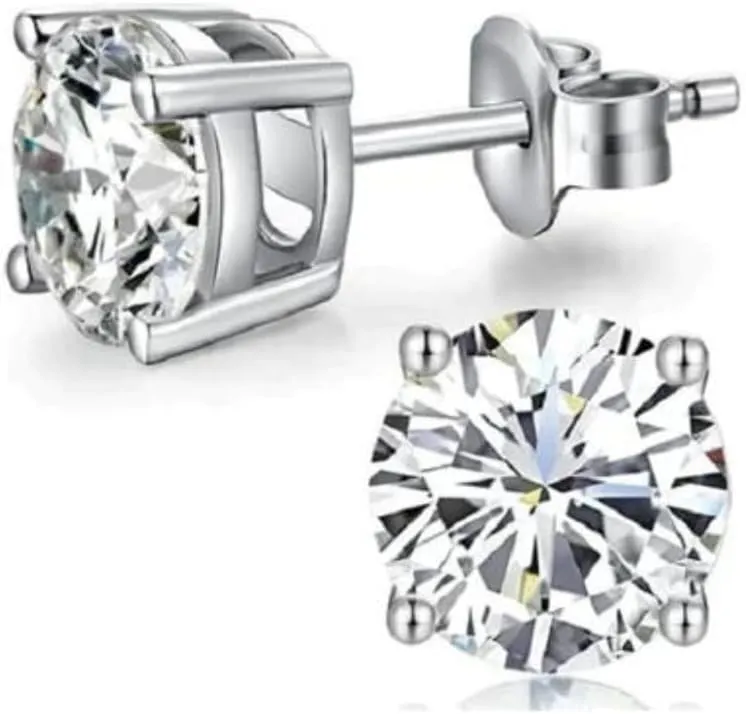 18k White Gold Created White Diamond Round Stud Earrings 4mm