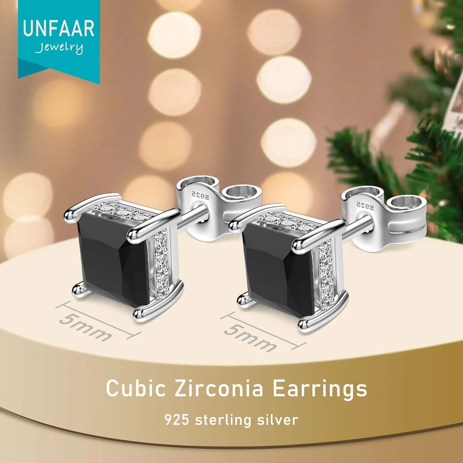 18K White Gold Plated Sterling Silver Princess Cut Cubic Zirconia Stud Earrings Square CZ Diamond Stud Earrings for Women Men Hypoallergenic
