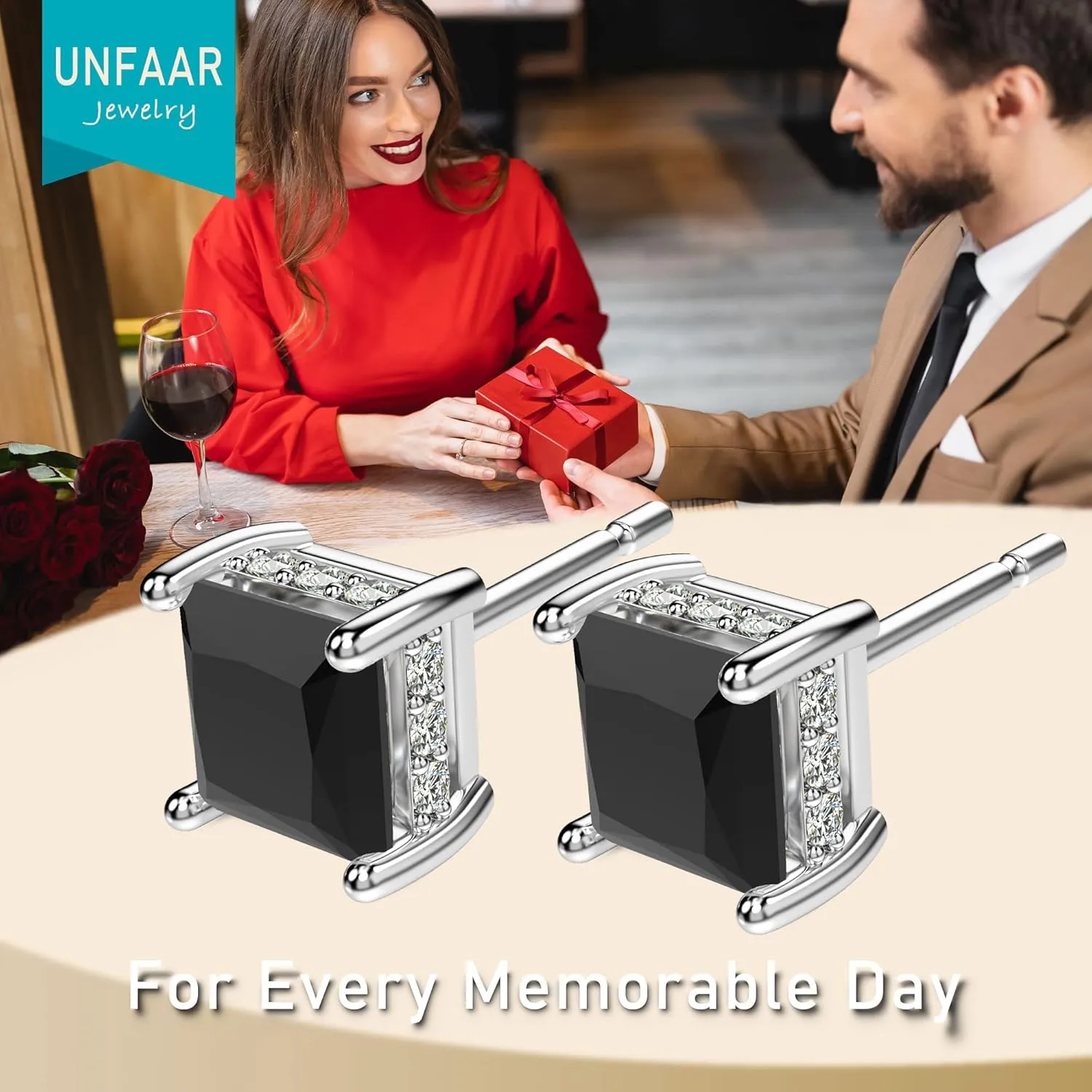 18K White Gold Plated Sterling Silver Princess Cut Cubic Zirconia Stud Earrings Square CZ Diamond Stud Earrings for Women Men Hypoallergenic