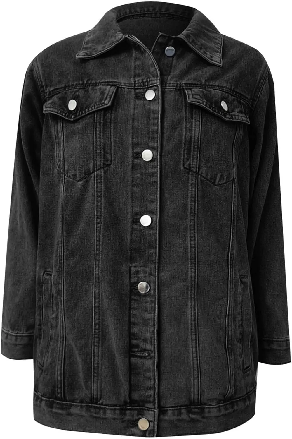 2023 Jean Jacket for Women Distressed Frayed Denim Jacket Ladies Retro Classic Ripped Stretchy Jacket Coats with Pockets