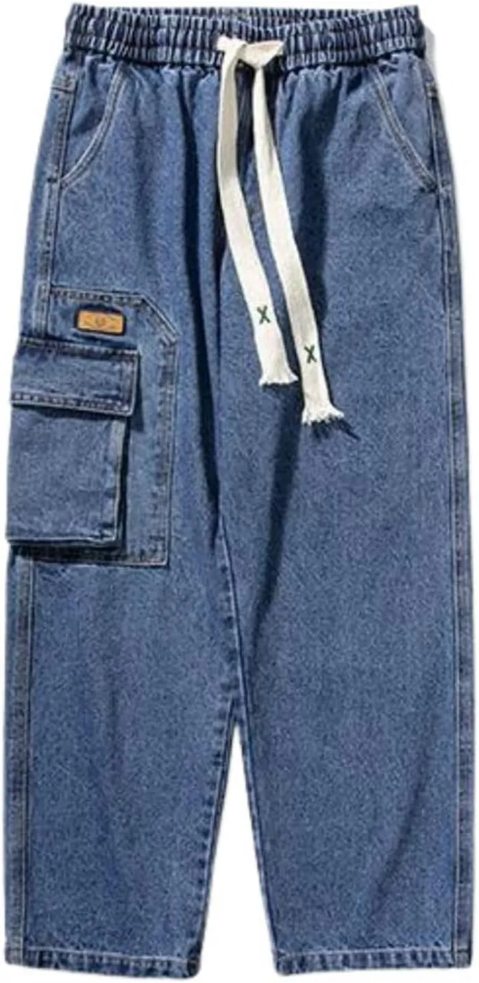 2023 Men's Cargo Jeans Loose Fit Hip Hop Denim Pants Stylish Casual Loose Work Jean Pants Streetwear Straight Fit Jeans
