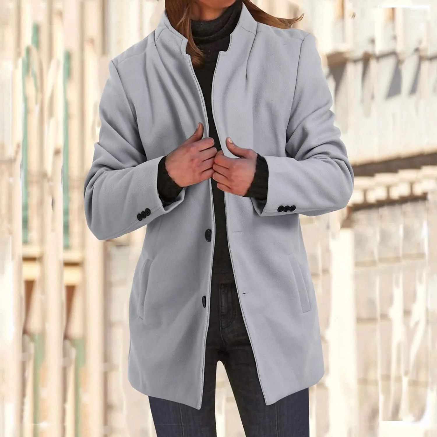 2023 Women's Elegant Blazers Single Breasted Coat Winter Long Sleeve Mid Woolen Overcoat Work Office Pea Jackets Overcoats