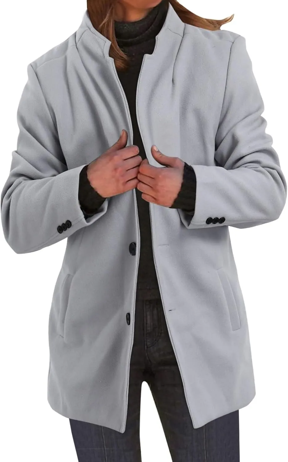 2023 Women's Elegant Blazers Single Breasted Coat Winter Long Sleeve Mid Woolen Overcoat Work Office Pea Jackets Overcoats