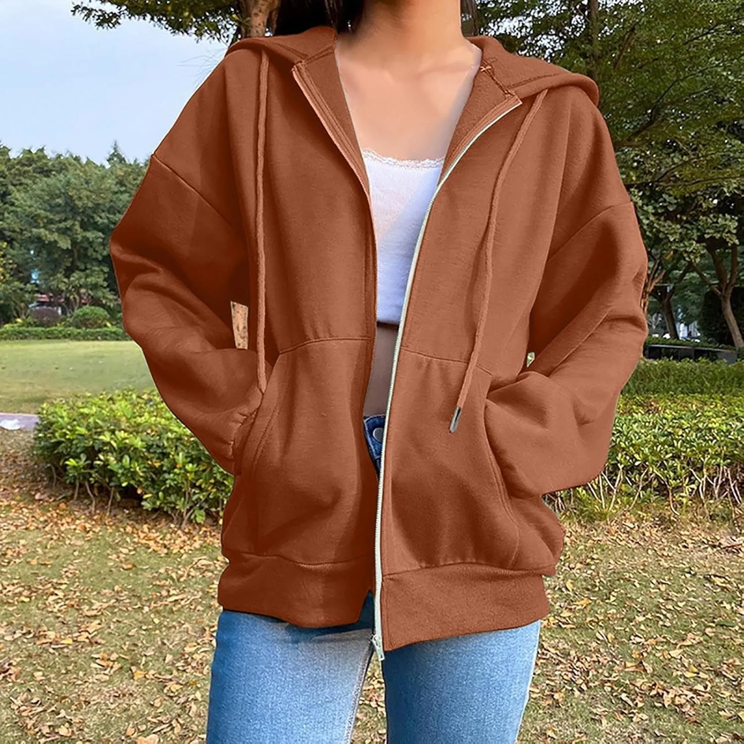 2023 Zip Up Hoodies For Women Oversized Sweatshirt Fall Casual Long Sleeve Plus Size Loose Fashion Jacket Coat