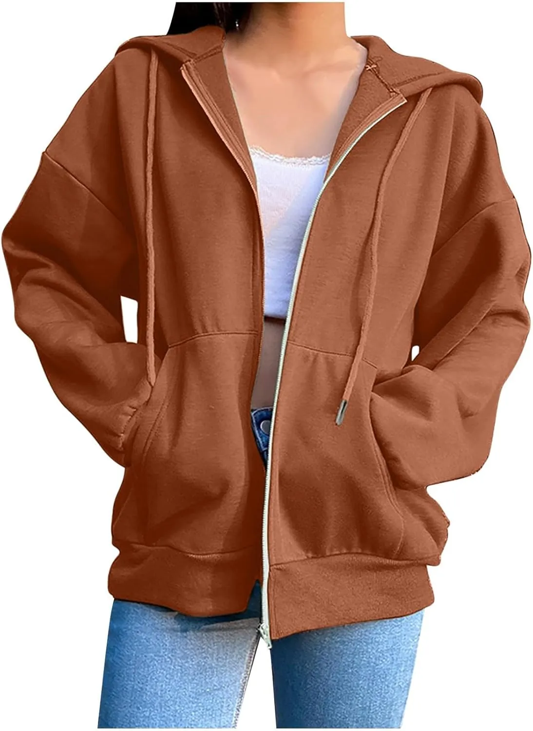 2023 Zip Up Hoodies For Women Oversized Sweatshirt Fall Casual Long Sleeve Plus Size Loose Fashion Jacket Coat
