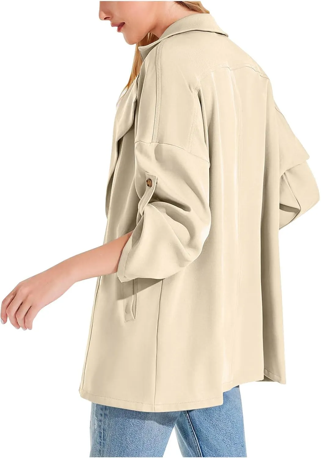 2024 Trench Jackets For Women Dressy Casual Lapel Long Coats Fall Fashion Roll Up Sleeves Notch Collar Overcoats