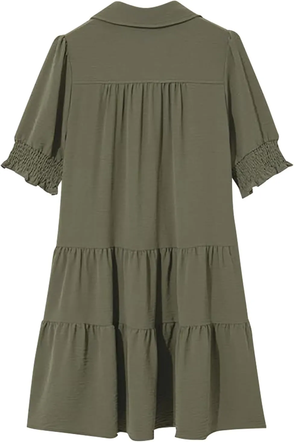 2025 Casual Dresses for Women Lapel Collared V Neck Mid Sleeved Pleated Summer Midi Dresses