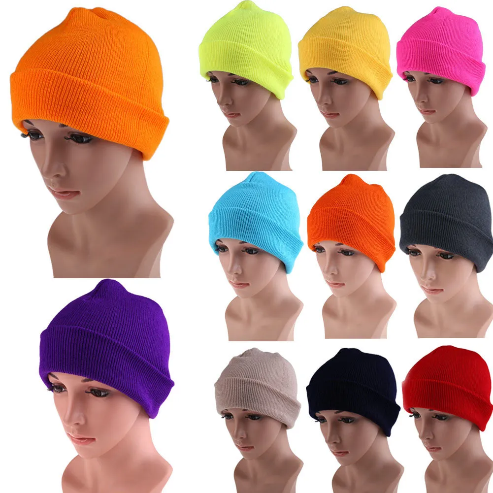 21 Colors High Quality Hats Female Winter Beanies Solid Candy Color Men Women Warm Cuff Plain Knit Ski Long Beanie Skull Cap