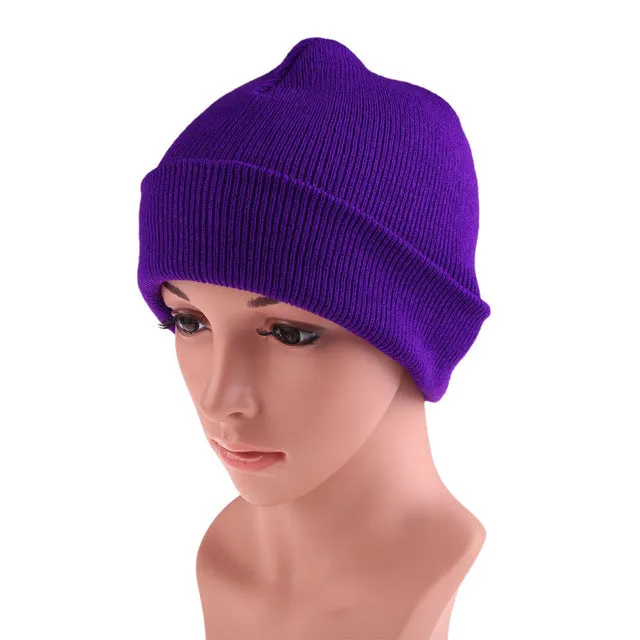 21 Colors High Quality Hats Female Winter Beanies Solid Candy Color Men Women Warm Cuff Plain Knit Ski Long Beanie Skull Cap