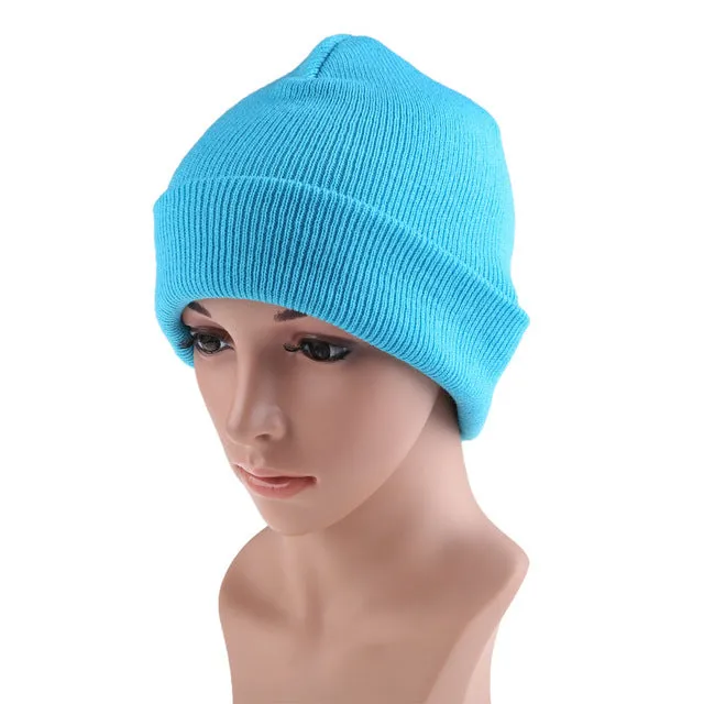 21 Colors High Quality Hats Female Winter Beanies Solid Candy Color Men Women Warm Cuff Plain Knit Ski Long Beanie Skull Cap