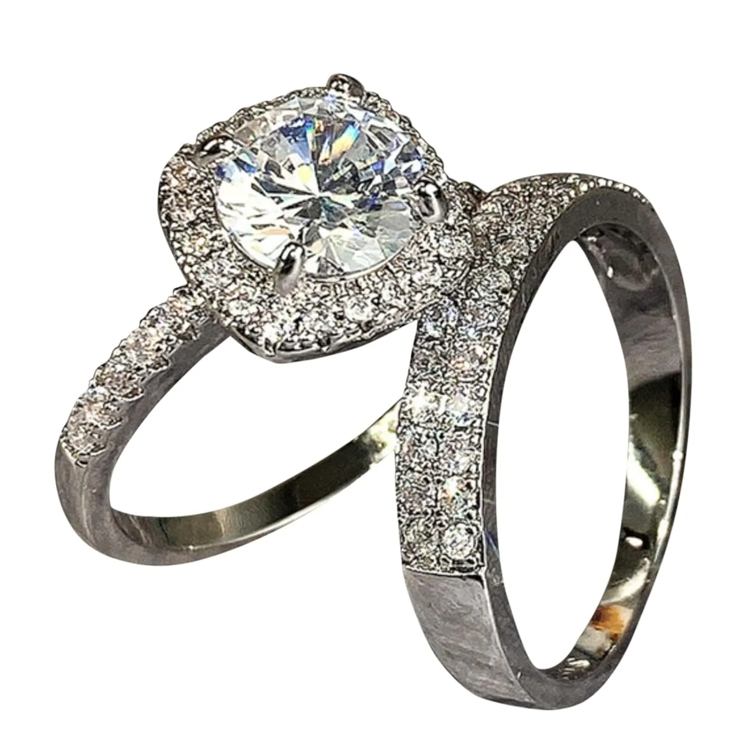 2pcs Women Inlaid Zircon Wedding Band Simulated Diamond Eternal Ring Exquisite Anniversary Ring Elegant Jewelry (Silver, 8)