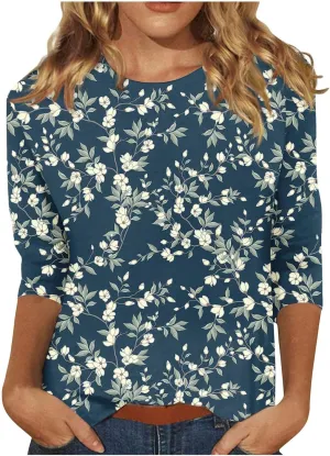 3/4 Length Sleeve Womens Tops Casual Loose Fit T Shirts Cute Three Quarter Length Tunic Tops Ladies Tops and Blouses
