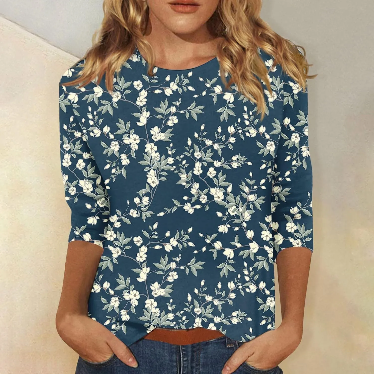 3/4 Length Sleeve Womens Tops Casual Loose Fit T Shirts Cute Three Quarter Length Tunic Tops Ladies Tops and Blouses