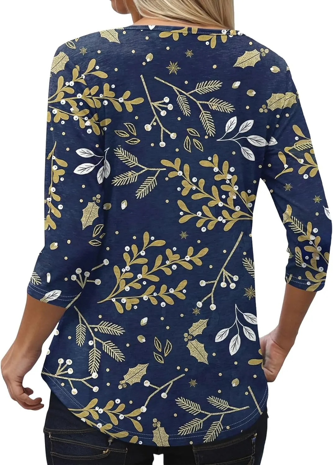 3/4 Length Sleeve Womens Tops Cross Collar Floral Print Lightweight Going Out T-Shirts Summer Casual Fashion Tees 2025