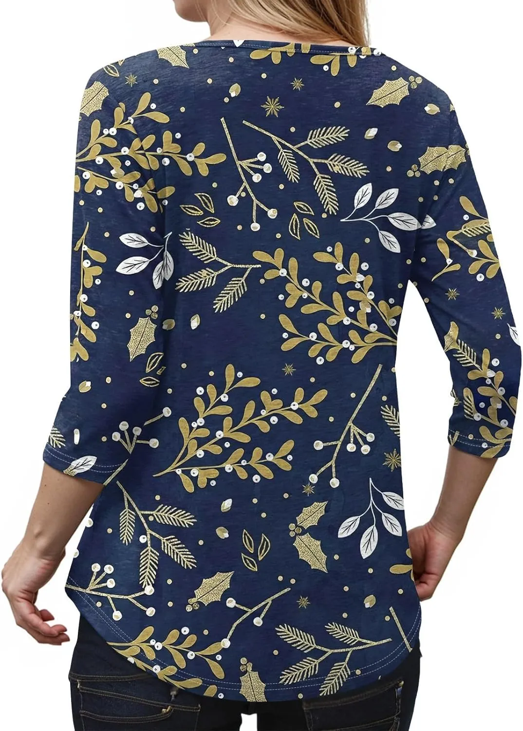 3/4 Length Sleeve Womens Tops Cross Collar Floral Print Lightweight Going Out T-Shirts Summer Casual Fashion Tees 2025