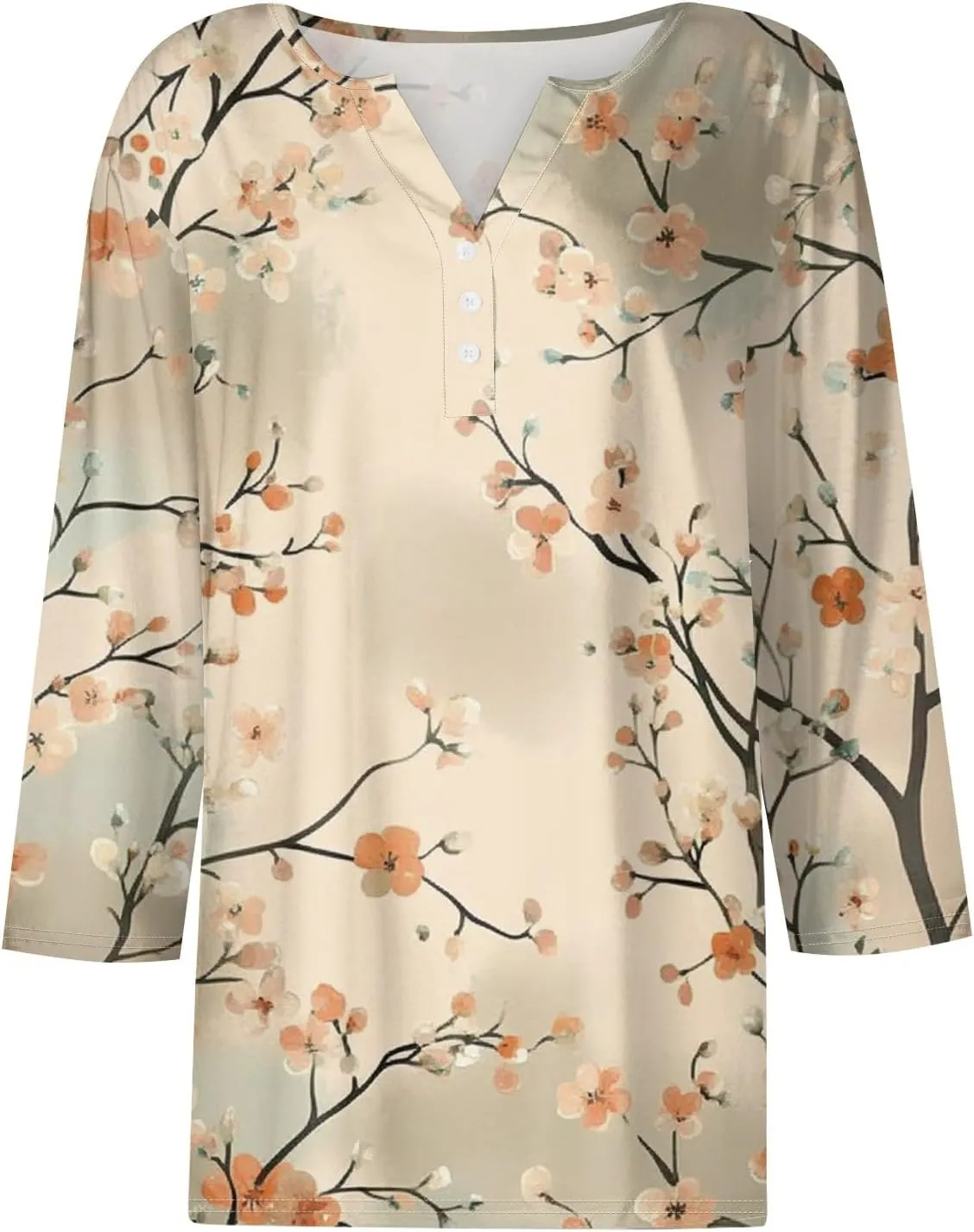 3/4 Length Sleeve Womens Tops Trendy Button Down V Neck Summer Tunics Boho Loose Fit T Shirts Dressy Casual 2025