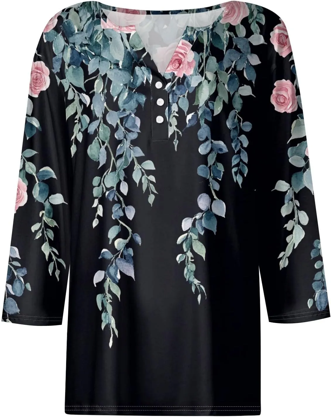 3/4 Length Sleeve Womens Tops Trendy Button Down V Neck Summer Tunics Boho Loose Fit T Shirts Dressy Casual 2025