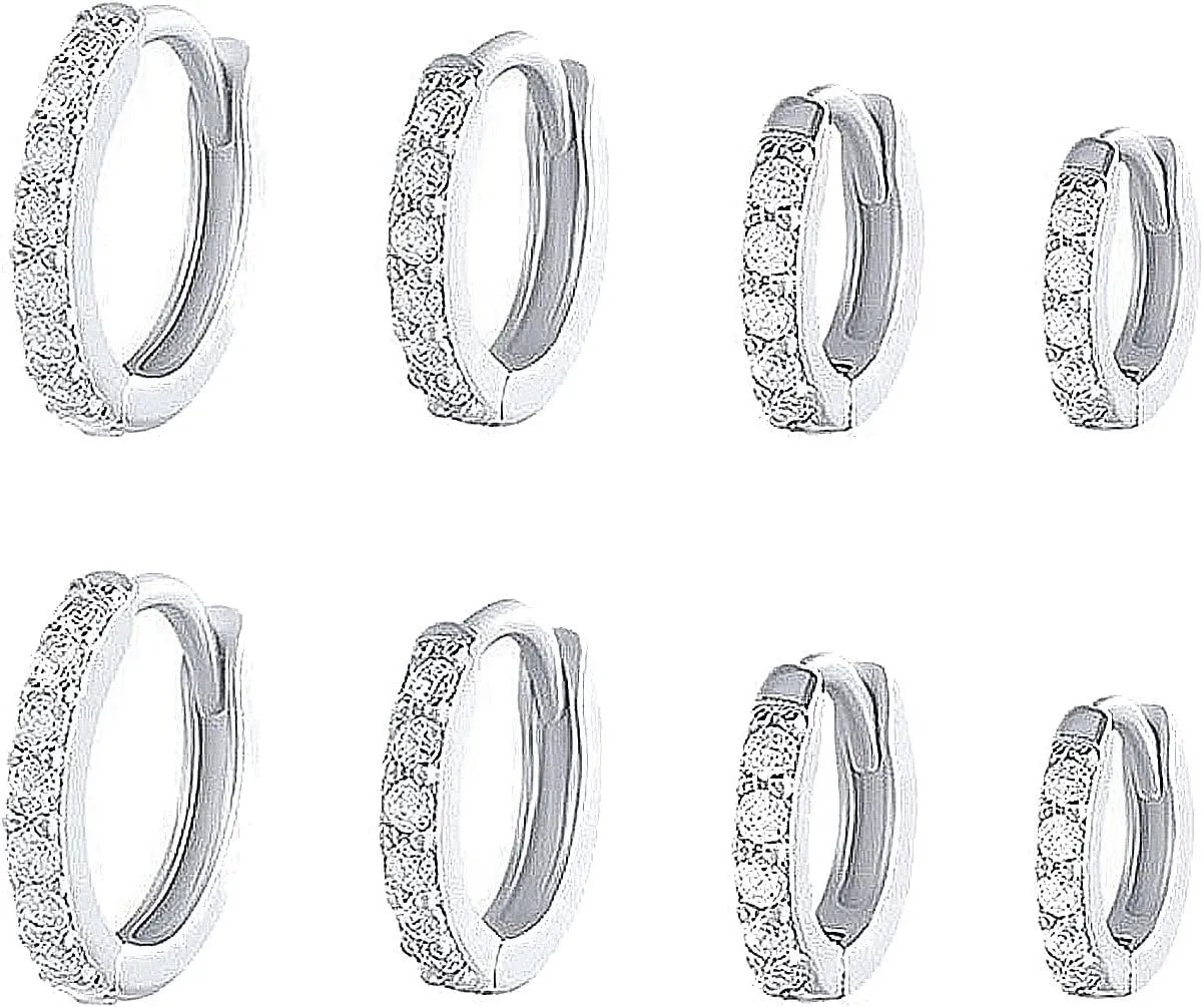 4 Pairs Cubic Zirconia Piercing Small Gold Huggie Hoop Earrings for Women Tiny Cartilage 14K Gold Plated Ear Cuff 6-9mm