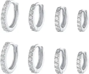 4 Pairs Cubic Zirconia Piercing Small Gold Huggie Hoop Earrings for Women Tiny Cartilage 14K Gold Plated Ear Cuff 6-9mm