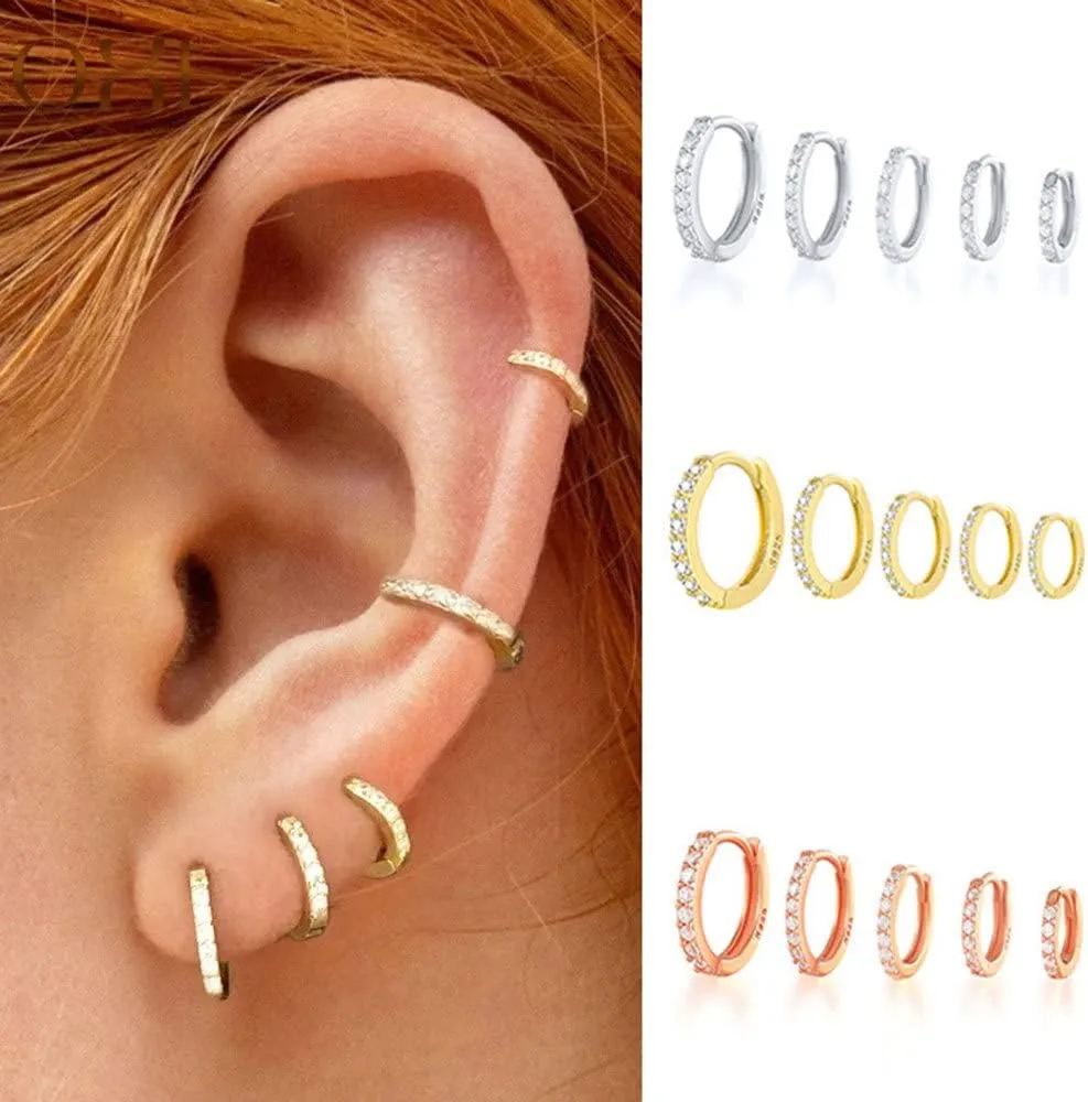 4 Pairs Cubic Zirconia Piercing Small Gold Huggie Hoop Earrings for Women Tiny Cartilage 14K Gold Plated Ear Cuff 6-9mm