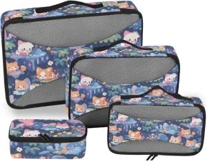 4 Pcs set organizer bags for Mesh Travel Essentials Cartoon Cute Color Cat lightweight packing cubes for diaper