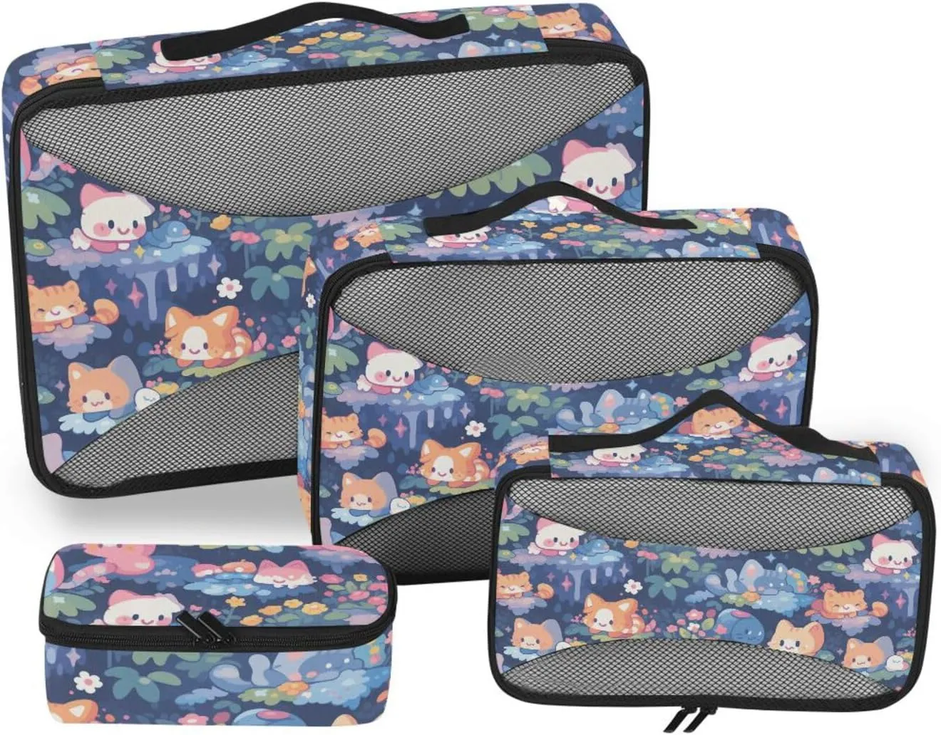 4 Pcs set organizer bags for Mesh Travel Essentials Cartoon Cute Color Cat lightweight packing cubes for diaper