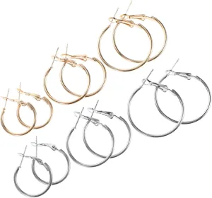 6pcs Minimalist Hoop Earrings for Women Chunky Circle Earrings Various Stylish Jewelry for Any Occasion