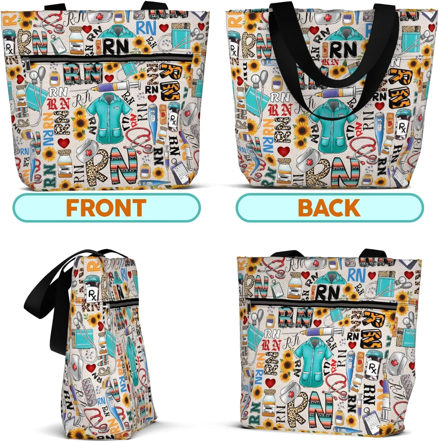 84hoods Aesthetic Tote Bag for Women. Gift for RN Registered Nurse. Large Shoulder Bag with Pockets and Zipper for Work.