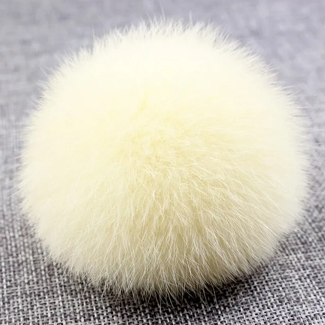 8cm Nature Genuine Rex Rabbit Fur Ball Pom Pom Fluffy DIY Winter Hat Skullies Beanies Knitted Cap Pompoms  F001-beige