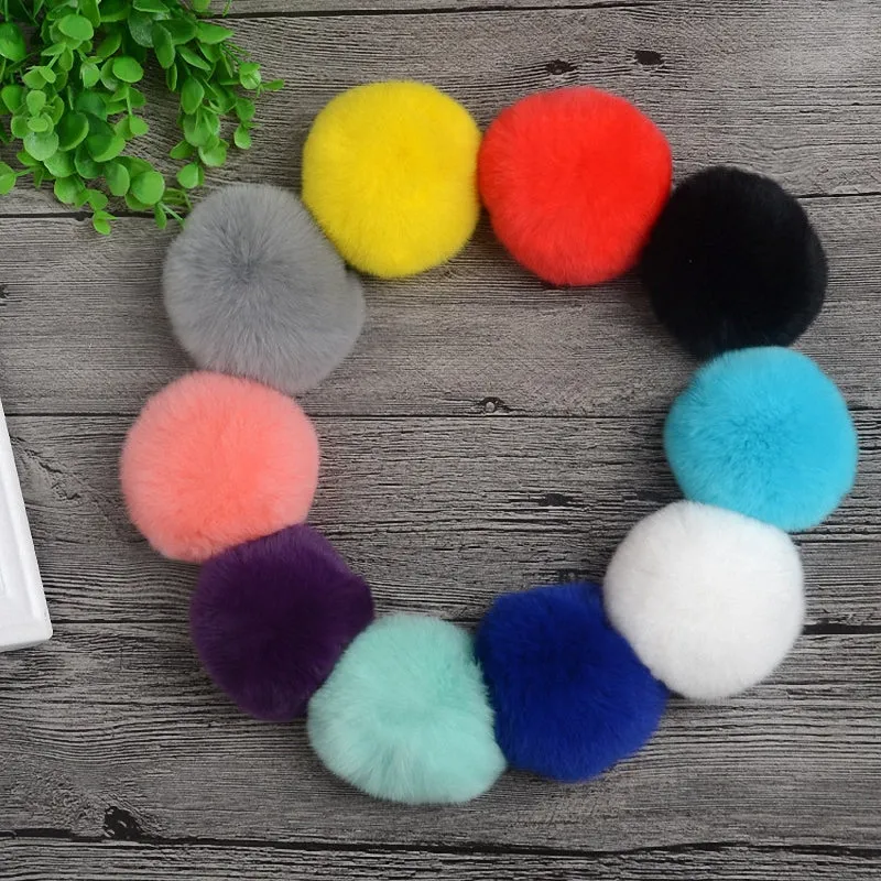 8cm Nature Genuine Rex Rabbit Fur Ball Pom Pom Fluffy DIY Winter Hat Skullies Beanies Knitted Cap Pompoms  F001-beige