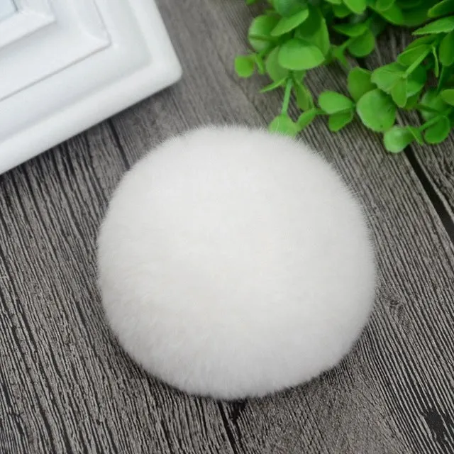 8cm Nature Genuine Rex Rabbit Fur Ball Pom Pom Fluffy DIY Winter Hat Skullies Beanies Knitted Cap Pompoms  F001-beige
