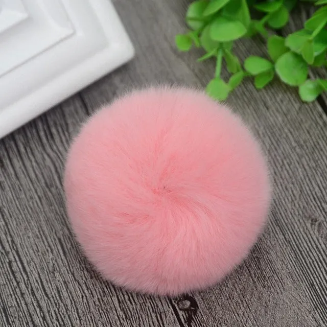 8cm Nature Genuine Rex Rabbit Fur Ball Pom Pom Fluffy DIY Winter Hat Skullies Beanies Knitted Cap Pompoms  F001-grey