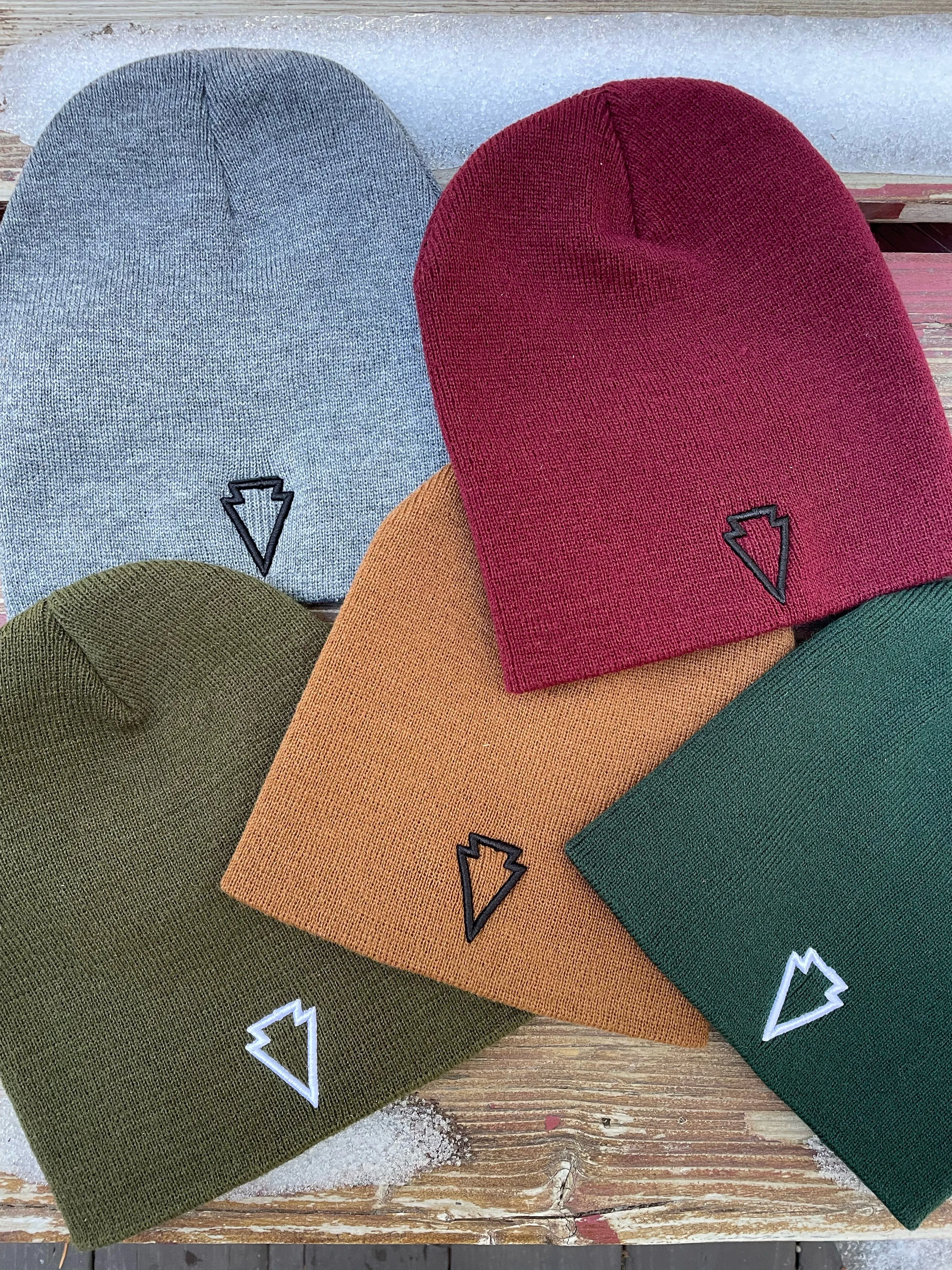 8" Knit Arrowhead Beanie- multiple colors to choose from