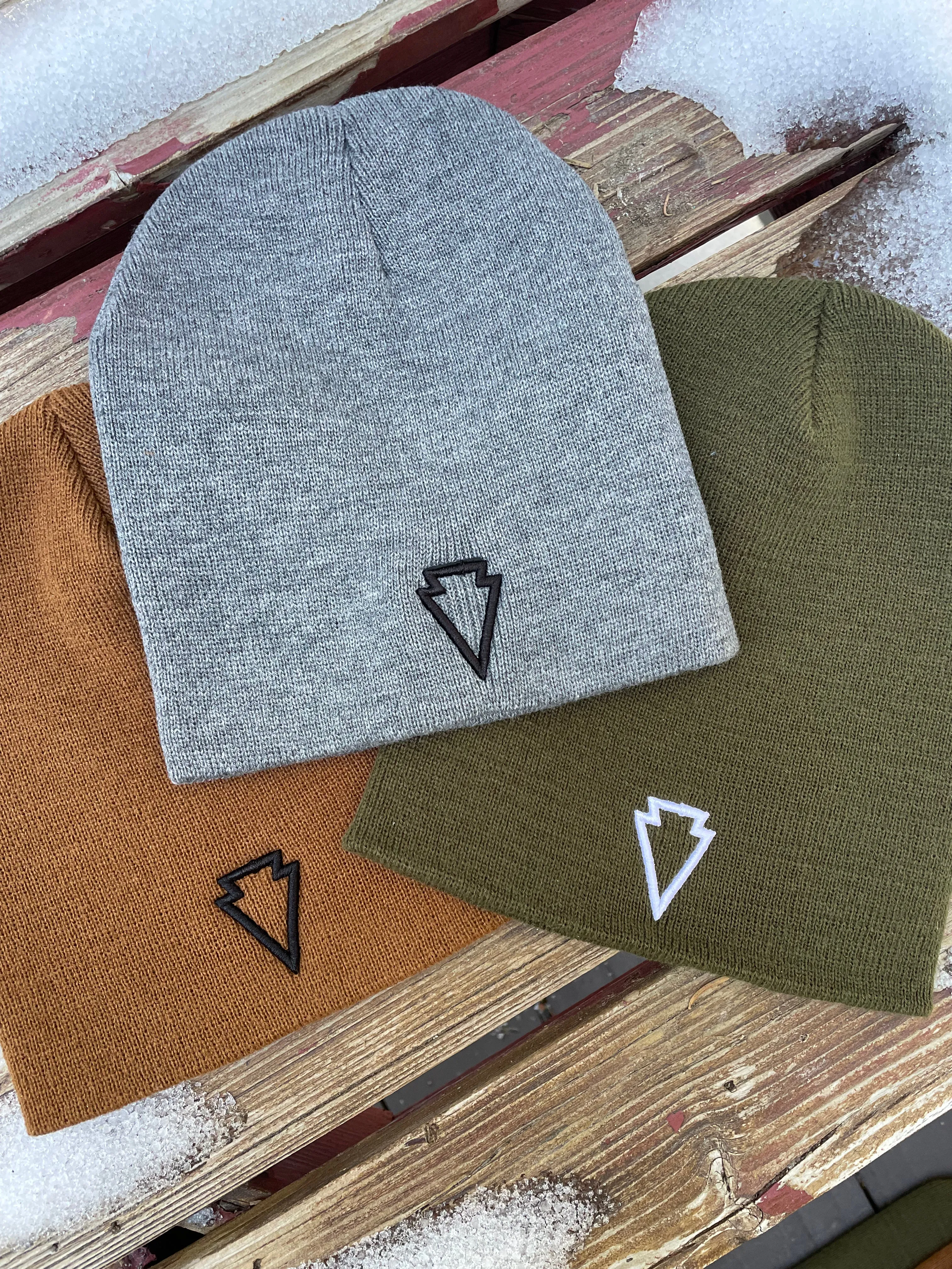 8" Knit Arrowhead Beanie- multiple colors to choose from
