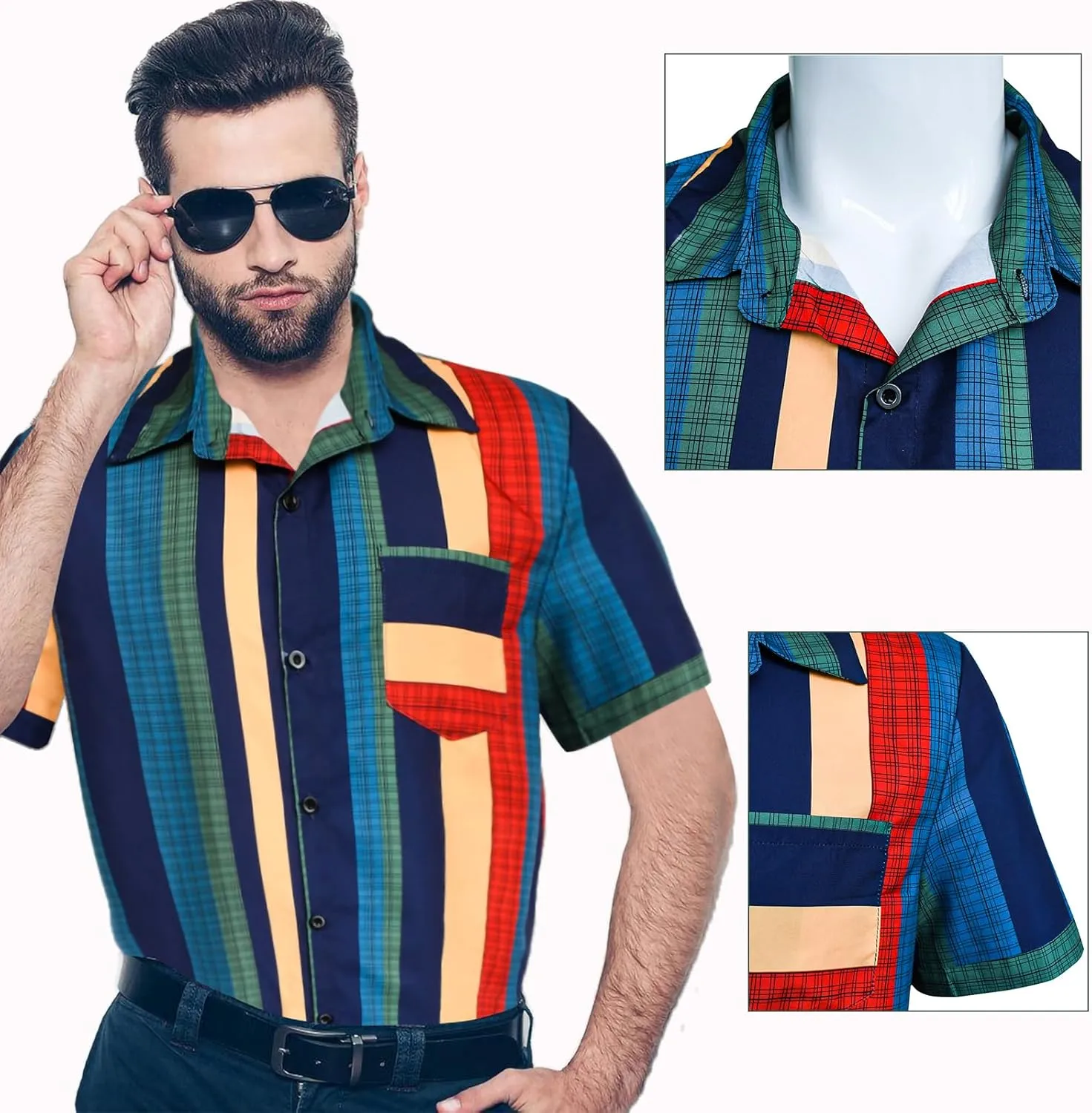 90s 70s Men's Vintage Shirts Casual Short Sleeve Button-Down Shirts Fashion Summer Beach Hawaiian Shirts