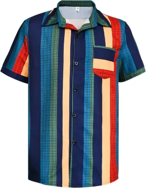 90s 70s Men's Vintage Shirts Casual Short Sleeve Button-Down Shirts Fashion Summer Beach Hawaiian Shirts