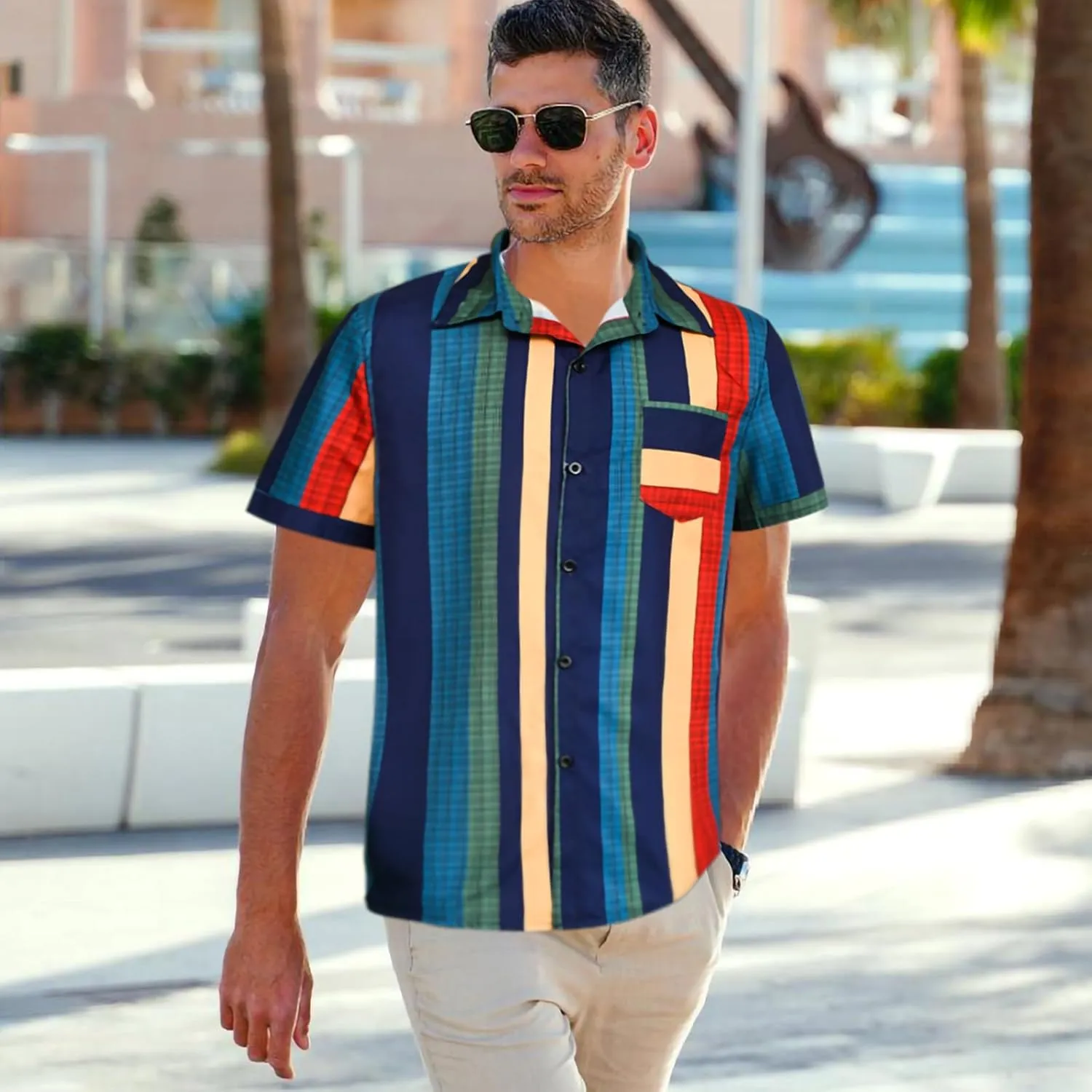 90s 70s Men's Vintage Shirts Casual Short Sleeve Button-Down Shirts Fashion Summer Beach Hawaiian Shirts
