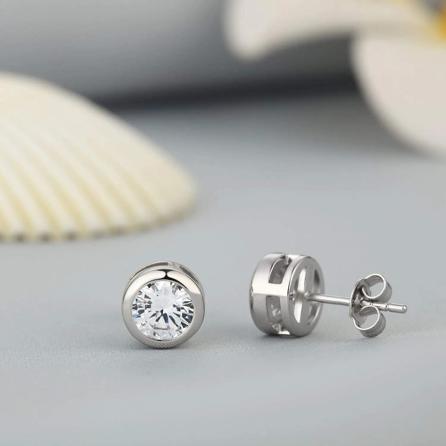 925 Sterling Silver Bezel Diamond Stud Earrings for Women Hypoallergenic Cubic Zirconia Stud Earrings for Unisex