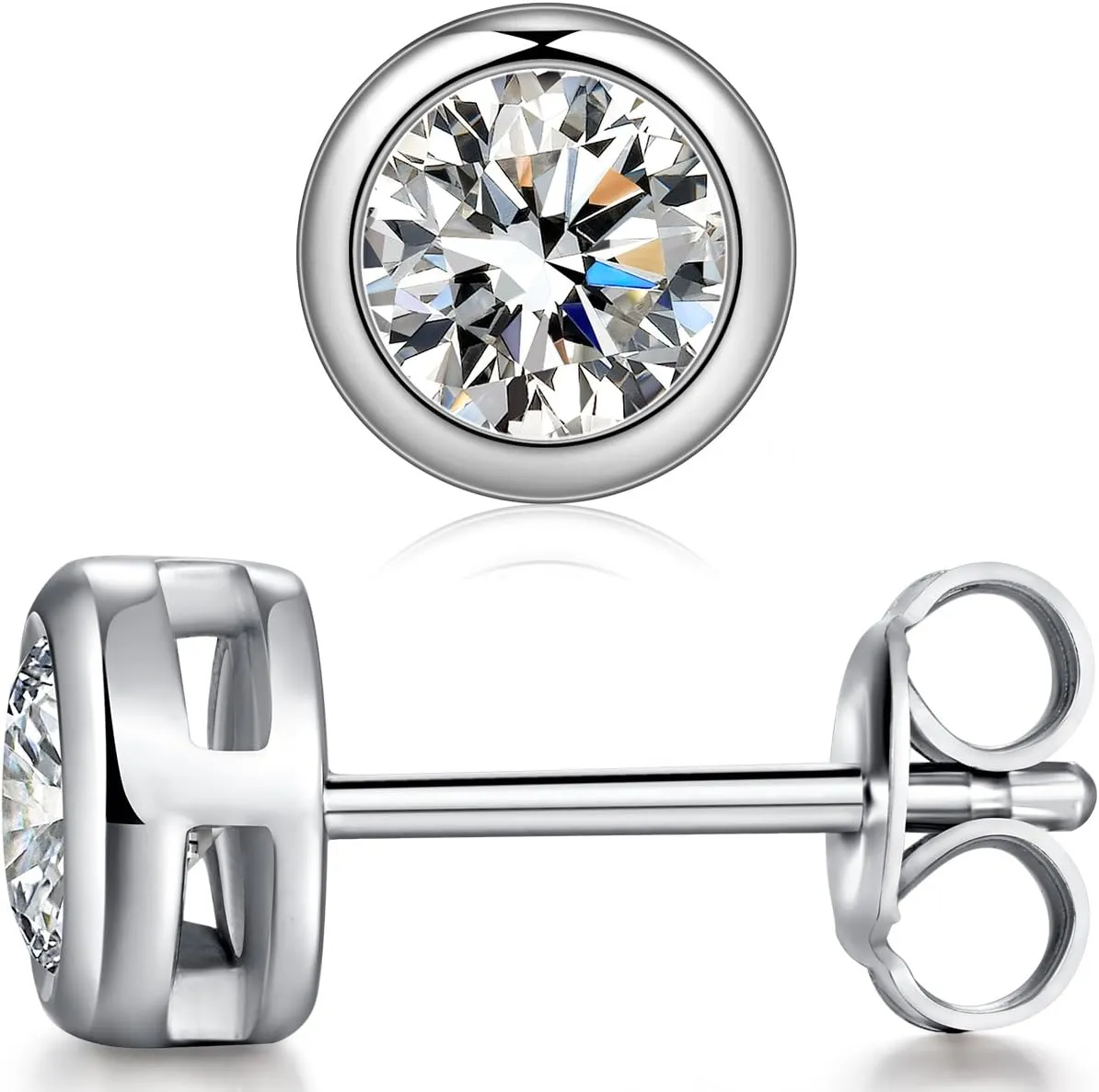 925 Sterling Silver Bezel Diamond Stud Earrings for Women Hypoallergenic Cubic Zirconia Stud Earrings for Unisex